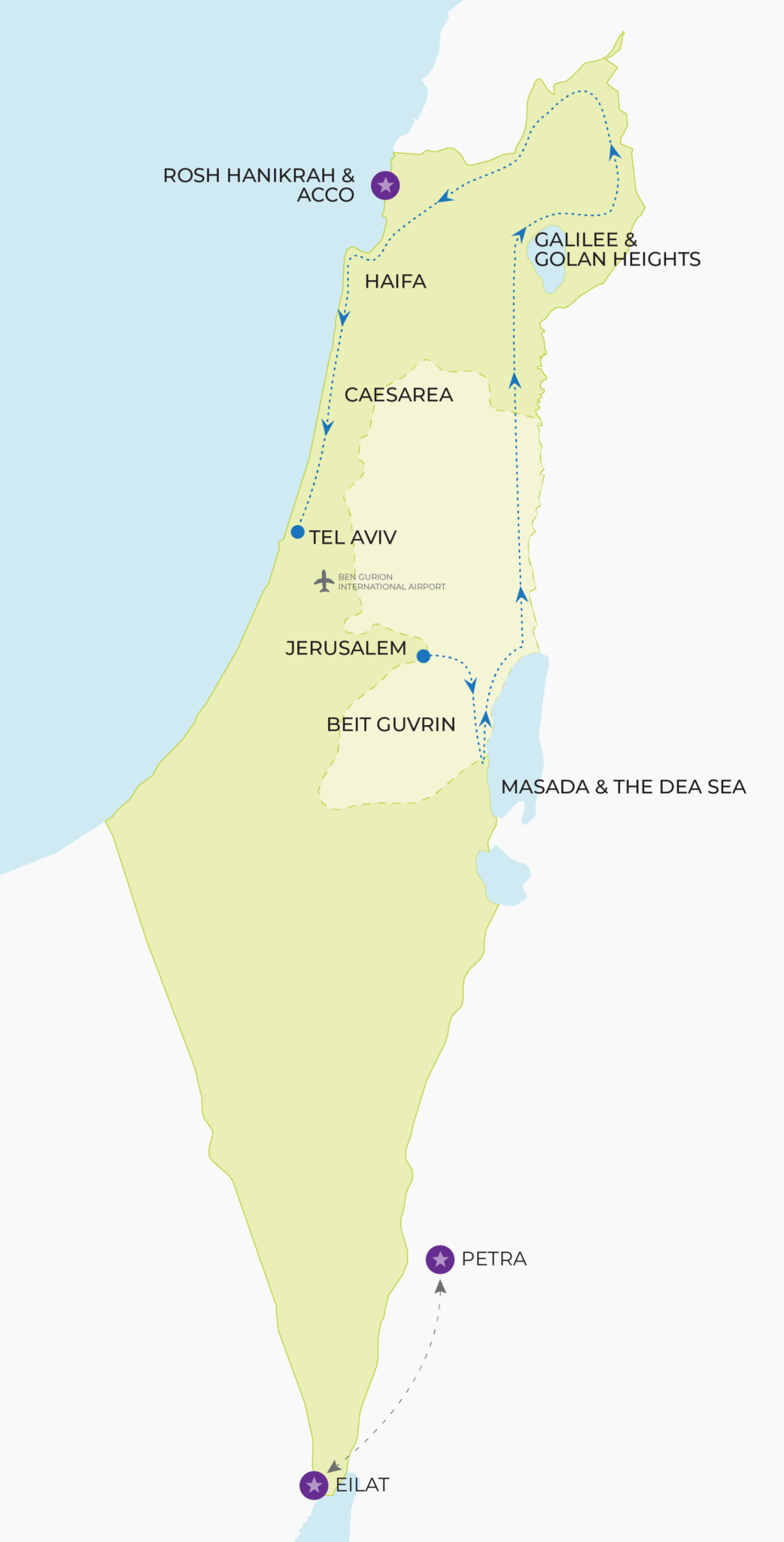 Map of Israel Travel Itinerary
