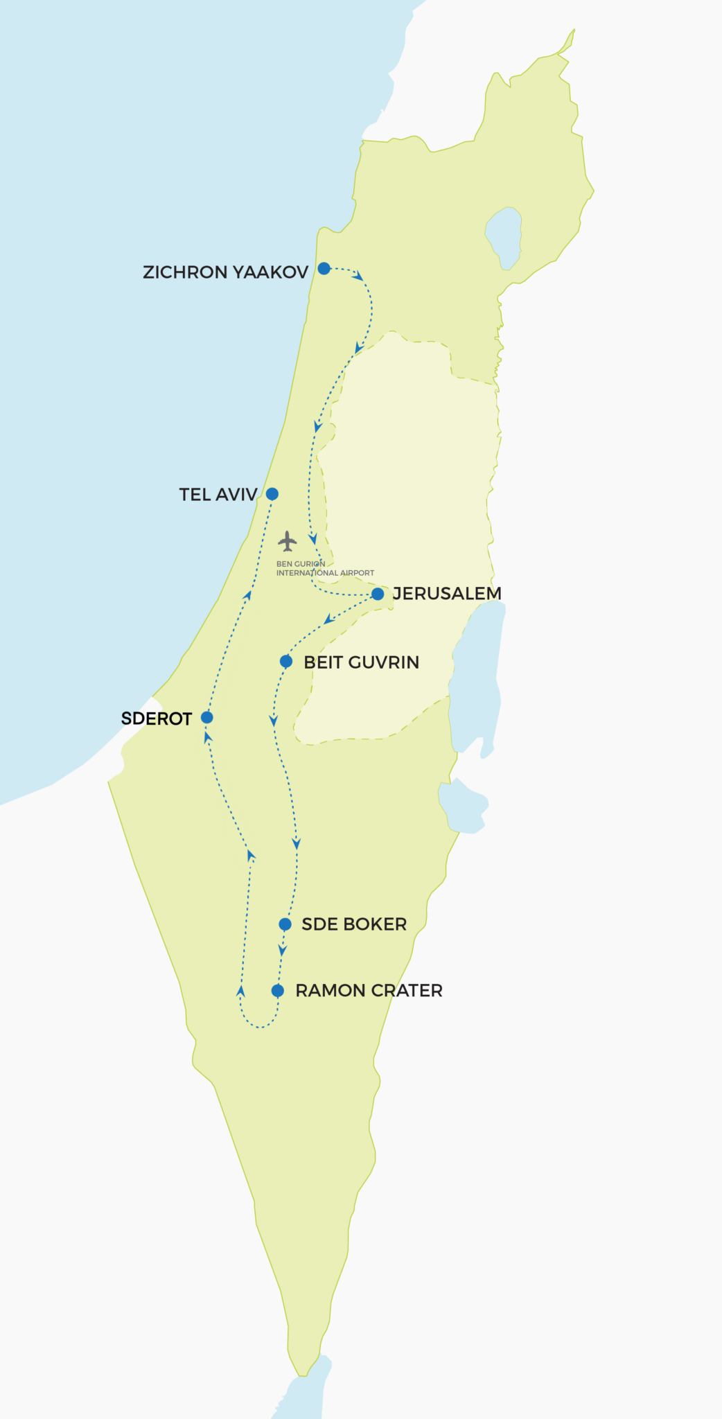 Map of Israel Travel Itinerary